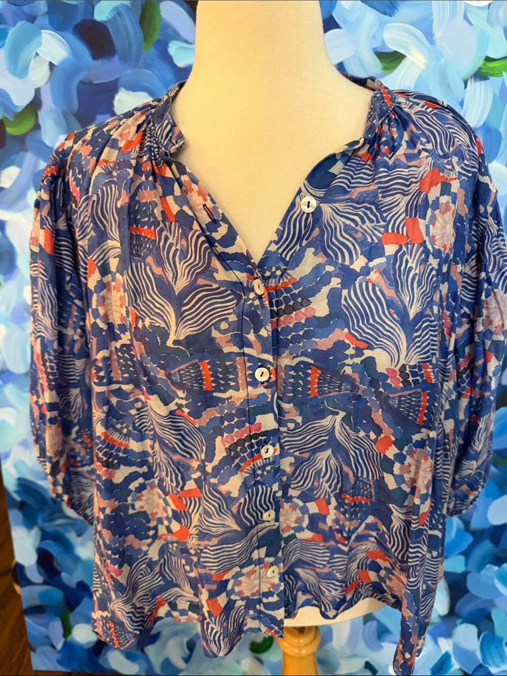 Shift Blue Abstract Print Button-Up Blouse small